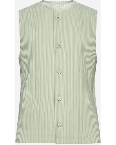Homme Plissé Issey Miyake Pleated Fabric Buttoned Top - Green