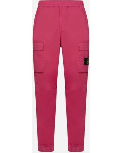 Stone Island Stretch Cotton Cargo Trousers - Red