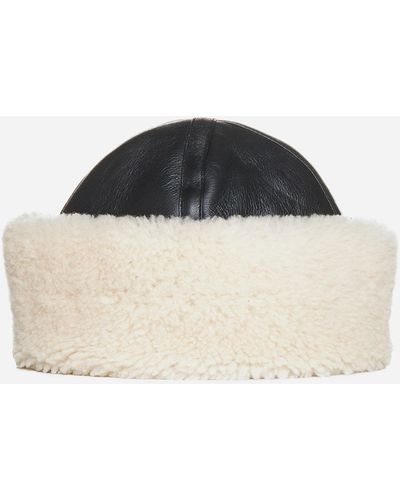 Totême Leather And Shearling Hat - Blue