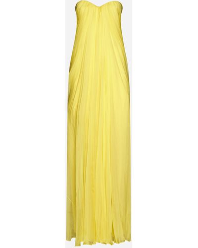 Alexander McQueen Sweetheart-neck Draped Silk Maxi Dress - Yellow