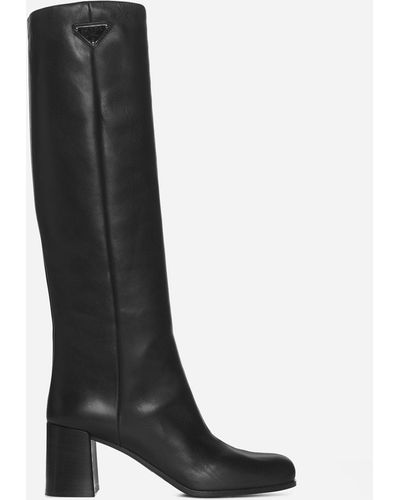 Prada Leather Knee-high Boots - Black
