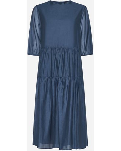 Max Mara Etienne Cotton And Silk Tiered Dress - Blue