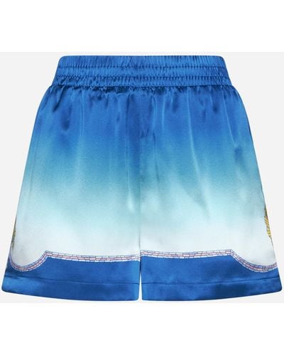 Casablanca Coquillage Print Silk Shorts - Blue