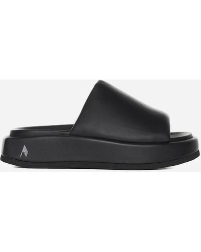 The Attico Mia Leather Flatform Sandals - Black