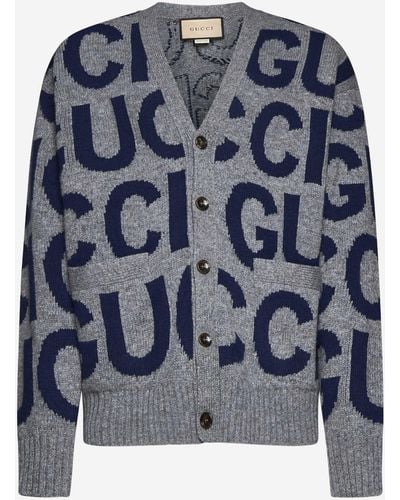 Gucci Logo Motif Wool Cardigan - Blue