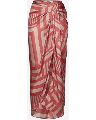 Fendi Silk Sarong-style Long Skirt - Red