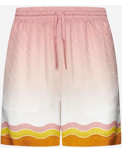 Casablancabrand Rainbow Monogram Jacquard Silk Shorts - Pink