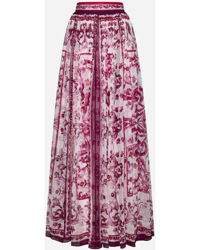 Dolce & Gabbana Majolica Print Silk Long Skirt - Pink