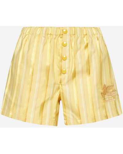 Etro Striped Cotton And Silk Shorts - Yellow