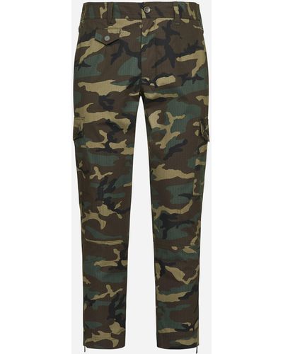 Dolce & Gabbana Camouflage Print Cotton Trousers - Green