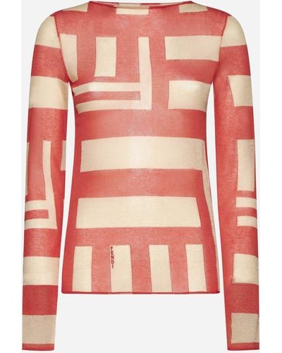 Fendi Labyrinth Motif Cotton Sweater - Red