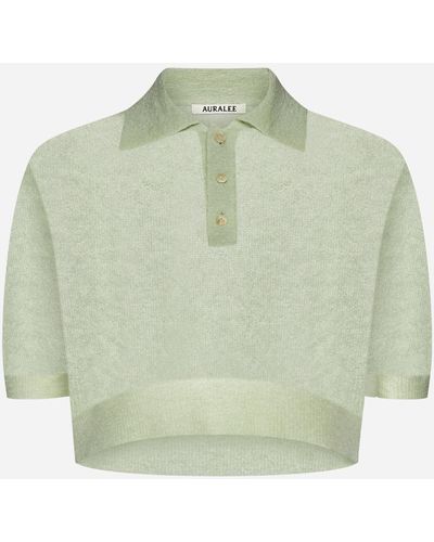 AURALEE Mohair-blend Cropped Polo Shirt - Green