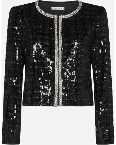 Alice + Olivia Alice + Olivia Kidman Sequin Tweed Jacket - Black