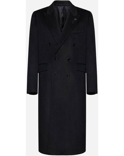 Lardini Double-breasted Wool Coat - Black