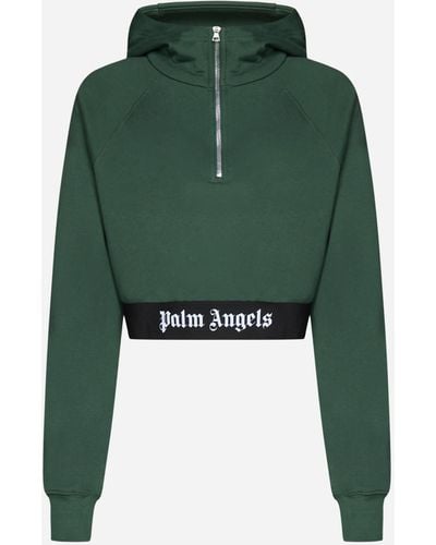 Palm Angels Logo Cotton Jersey Hoodie - Green