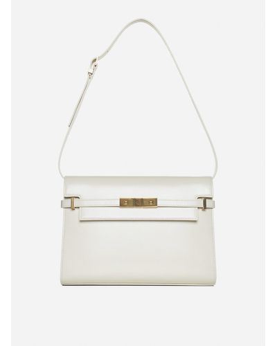 Saint Laurent Manhattan Leather Shoulder Bag - White
