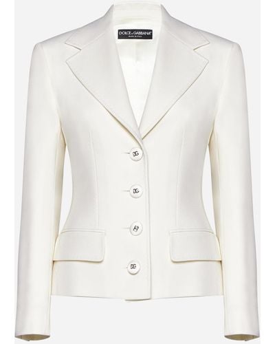 Dolce & Gabbana Single-breasted Stretch Wool Blazer - White