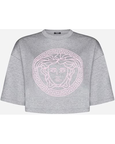 Versace Medusa Logo Cotton Crop T-shirt - Gray