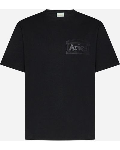 Aries Temple Logo Cotton T-shirt - Black