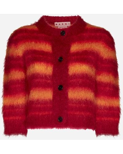 Marni Striped Mohair-blend Cropped Cardigan - Red