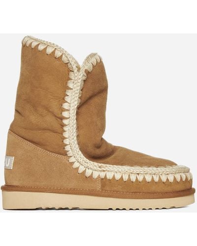 Mou Eskimo Suede And Shearling Ankle Boots - White