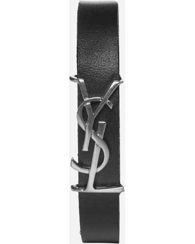 Saint Laurent Ysl Logo Leather Bracelet - White