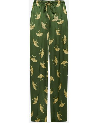 Dries Van Noten Print Silk Trousers - Green