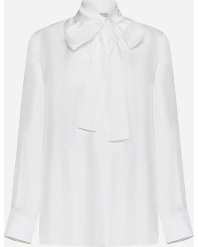 Blanca Vita Campanula Pussy-bow Neck Silk Shirt - White
