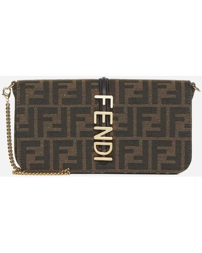 Fendi Graphy Ff Fabric Wallet On Chain - Gray