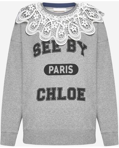 See By Chloé Lace-collar Cotton-blend Sweatshirt - Grey