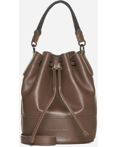 Brunello Cucinelli Leather Bucket Bag - Brown