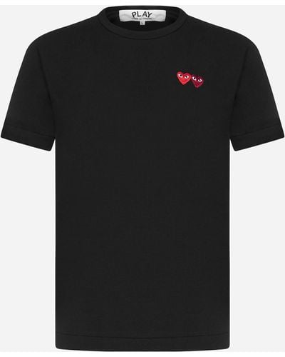 Comme des Garçons Double Heart Patch Cotton T-Shirt - Black