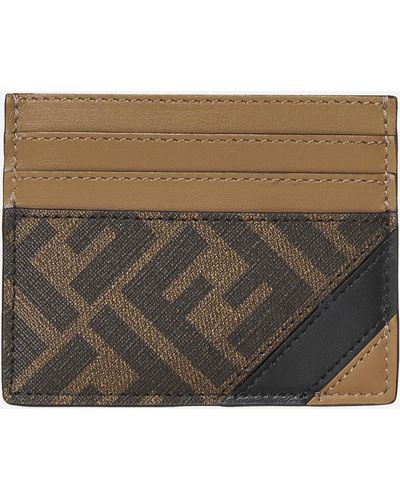 Fendi Leather And Ff Fabric Pouch - Brown