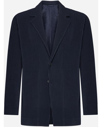 Homme Plissé Issey Miyake Pleated Fabric Single-breasted Blazer - Blue
