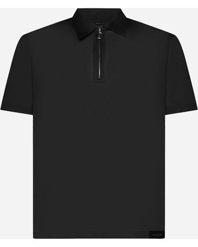 Low Brand Zip-up Cotton Polo Shirt - Black