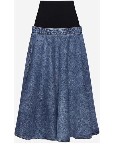 Alaïa Denim And Knit Midi Skirt - Blue