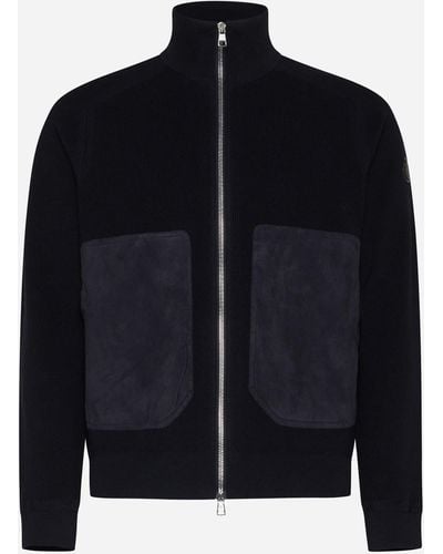 Moncler Knit And Suede Cardigan - Black