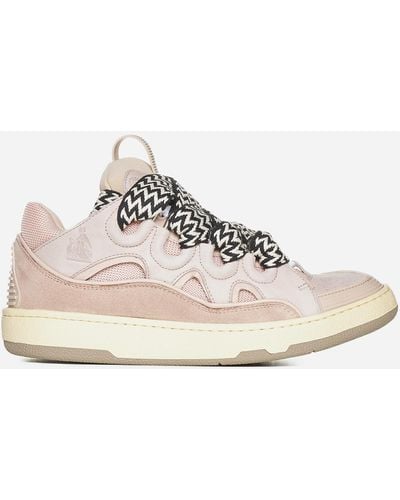 Lanvin Curb Leather And Mesh Low-top Trainers - Natural
