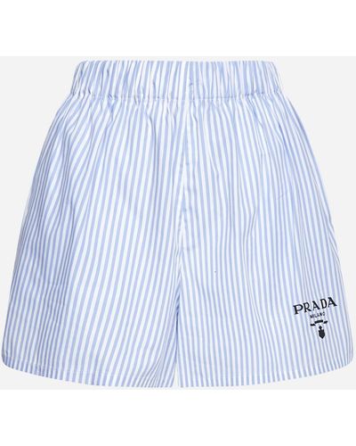 Prada Striped Cotton Shorts - Blue