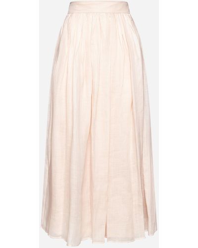 Chloé Ramie Pleated Midi Skirt - Natural