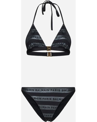 Balmain Logo-tape Stripe Triangle Bikini - Black