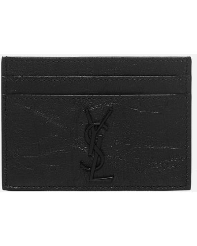 Saint Laurent Monogram Crocodile-effect Leather Card Holder - Black