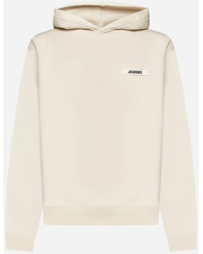 Jacquemus Le Hoodie Gros Grain Brand-tab Cotton-jersey Hoody - Natural