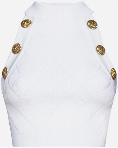 Balmain Buttoned Cropped Knit Top - White