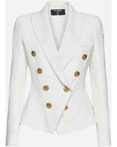 Balmain Double-breasted Tweed Blazer With Logo Buttons Blazer And Suits - White