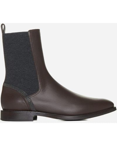 Brunello Cucinelli Embellished Leather Chelsea Boots - Black