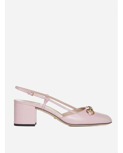 Gucci Lady Horsebit-detailed Leather Slingback Pumps - Pink