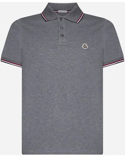 Moncler Logo-patch Cotton Polo Shirt - Grey