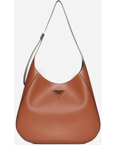 Prada Large Leather Shoulder Bag - Brown
