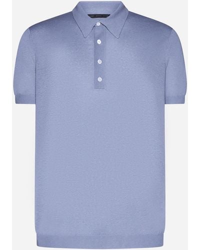 Low Brand Silk And Linen Polo Sweater - Blue